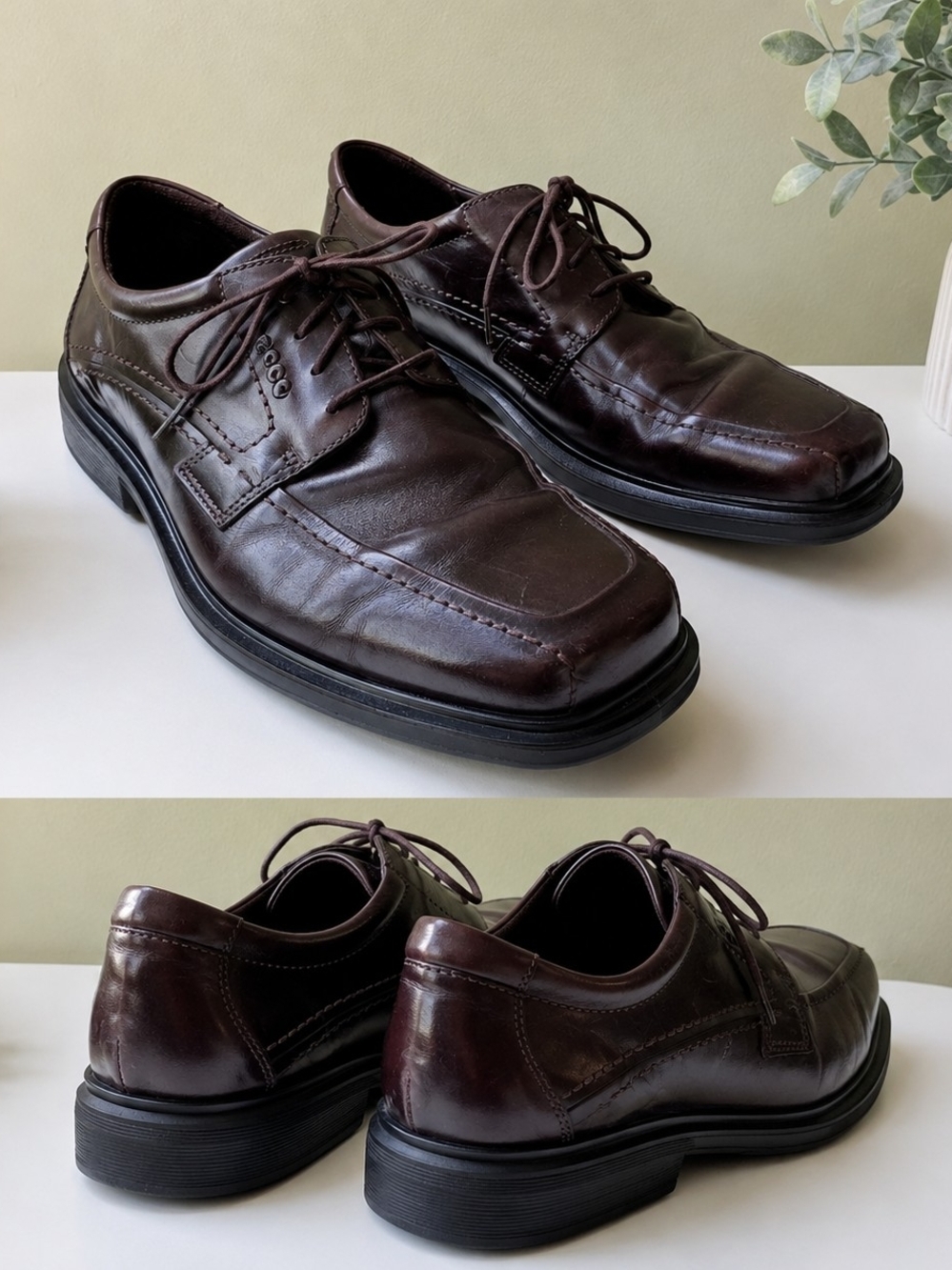 ECCO Men's Brown Leather Oxford Dress Shoes EU 45 US 11-11.5 Lace Up Comfort